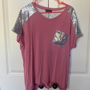 POL - M - Blush pink & sequin blouse